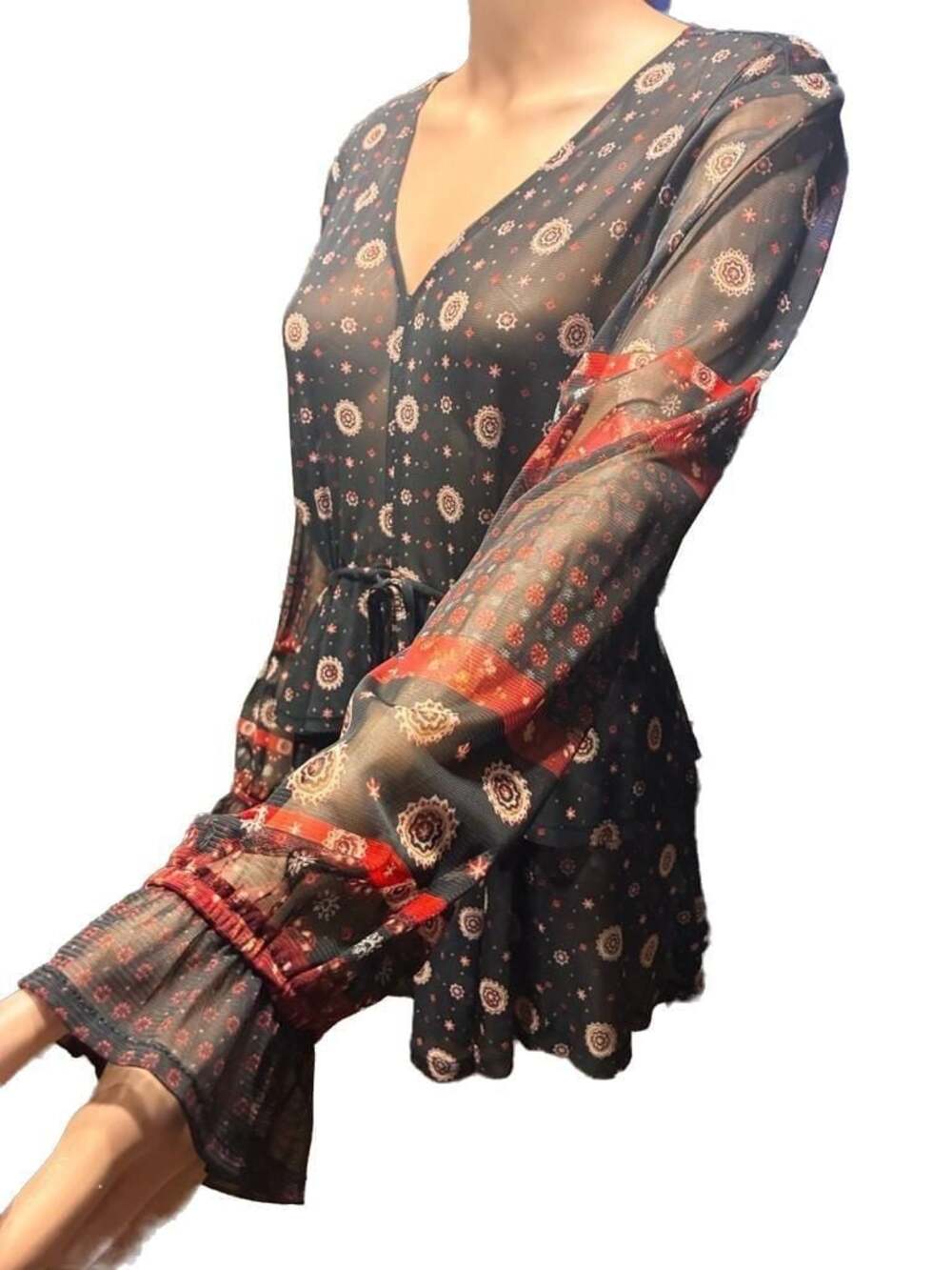 Style & Co. Women's Size L Sheer Printed Peplum Blouse - Picture 4 of 6